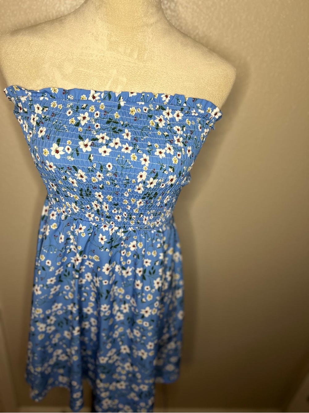 Blue Floral Strapless Smocked Sundress - Picture 14 of 16